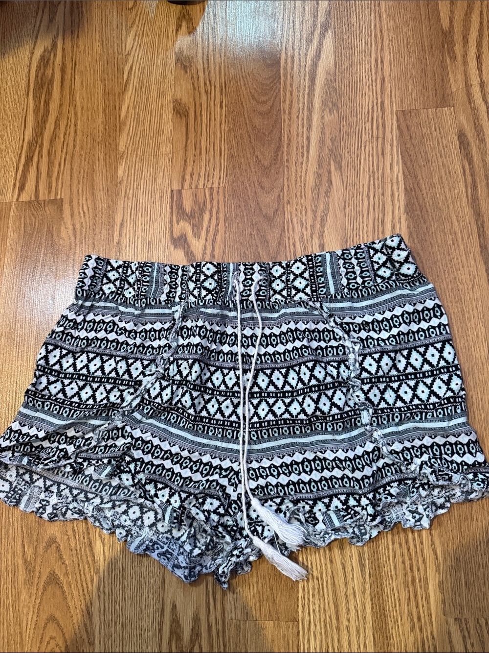 Black & White Patterned Drawstring Shorts